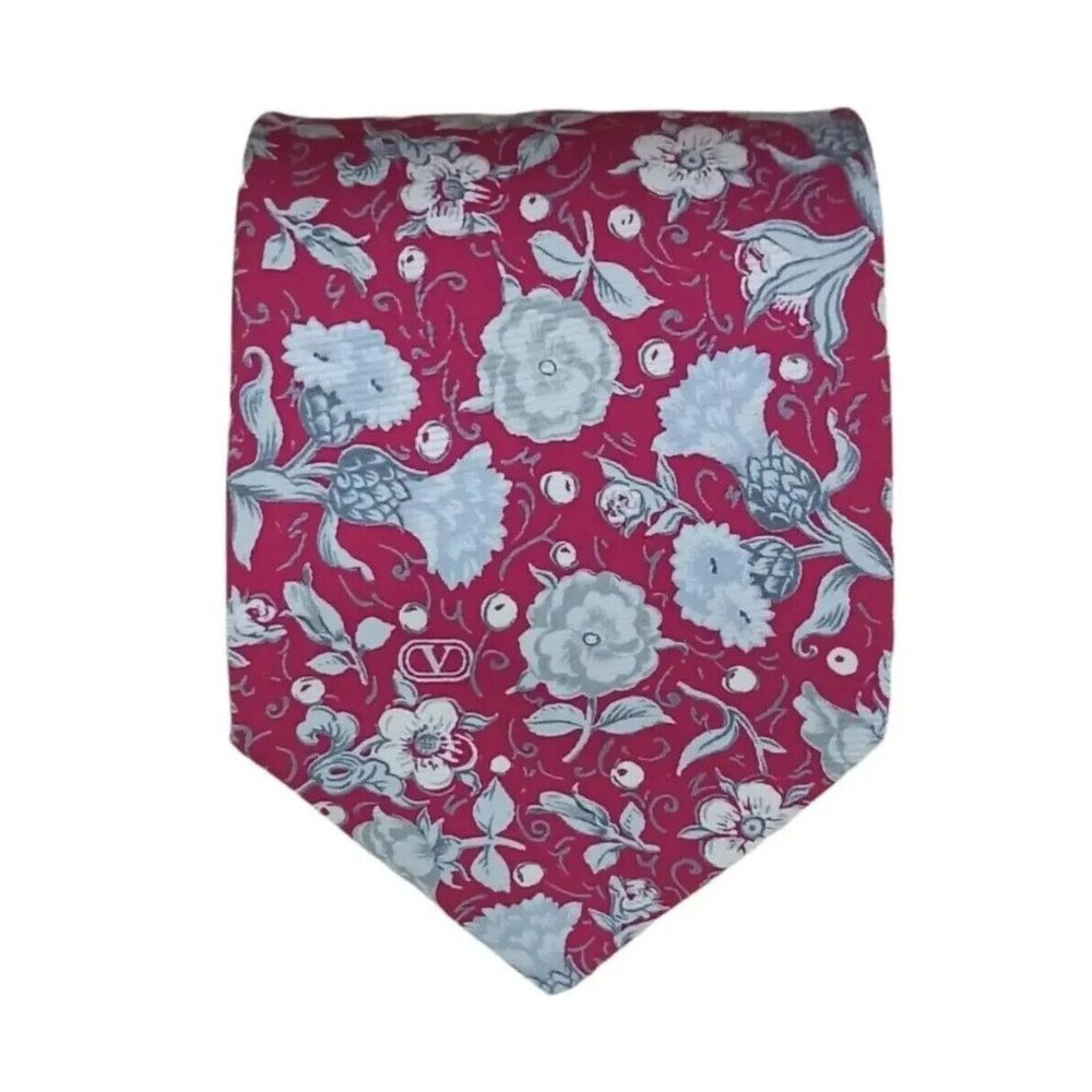 VALENTINO Red Floral Silk Tie ITALY 56"/ 3.7" EC